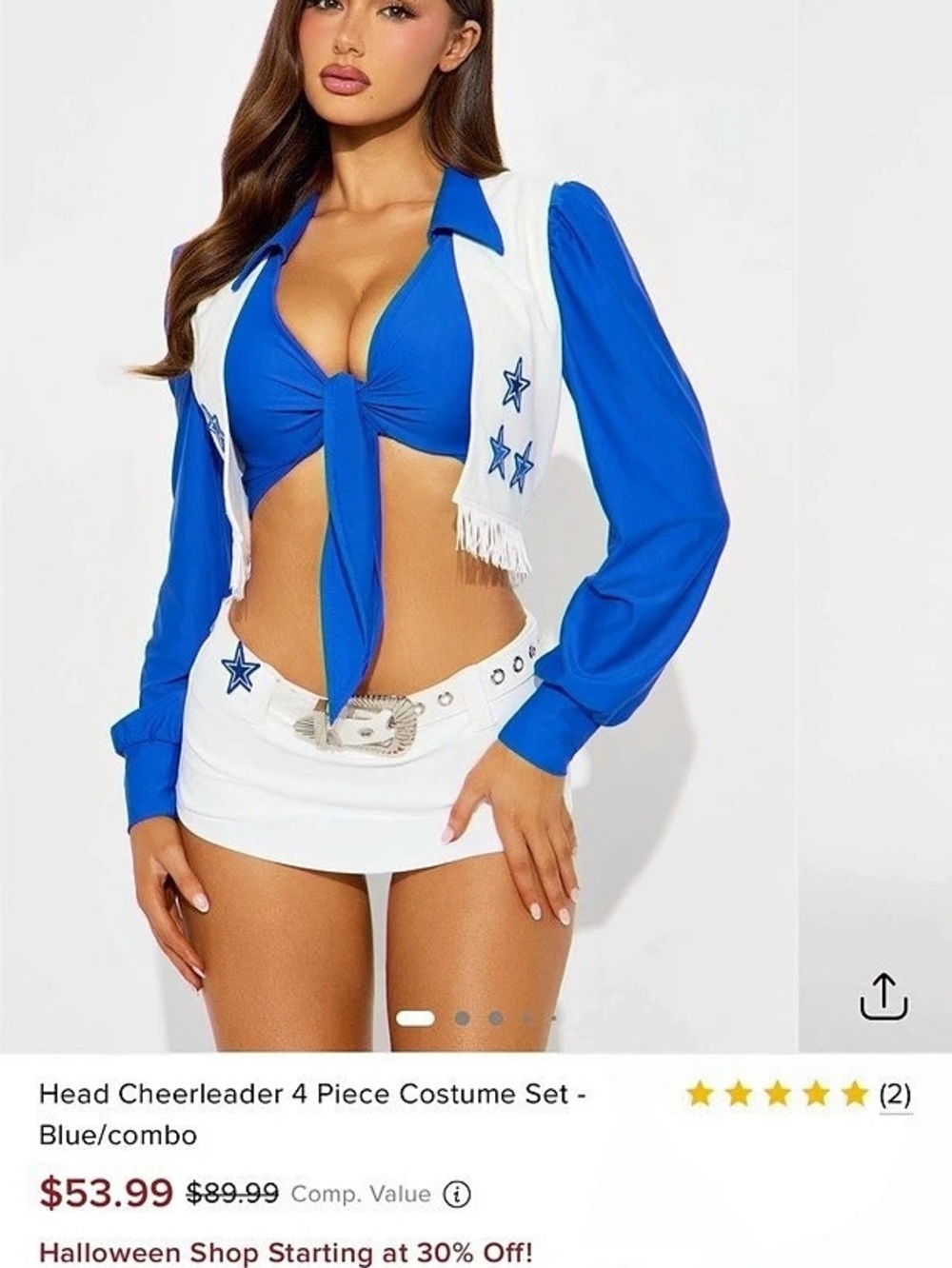 Fashion Nova Head Cheerleader 4 Piece Costume Set Blue & White